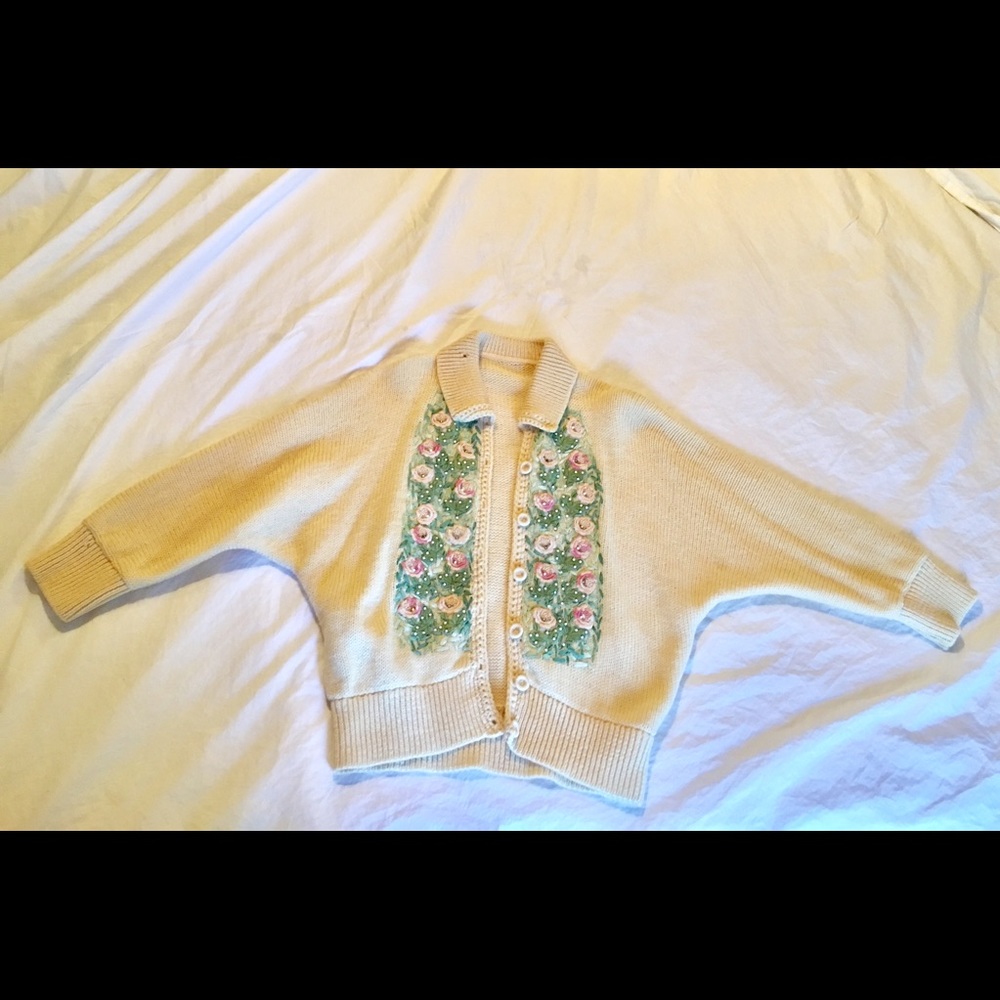 Vintage 1950s Ribbonwork Knit Sweater
